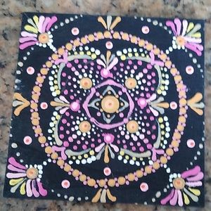 Hand Painted Mandala 4"x4" wood square